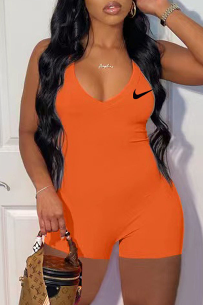 

Orange Fashion Sexy Print Backless Jumpsuits