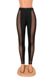 Black Fashion Sexy Casual Solid Patchwork See-through Skinny High Waist Pencil Trousers