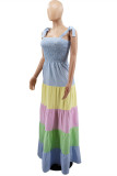 Синее модное сексуальное повседневное лоскутное бинтовое длинное платье с открытой спиной на тонких бретелях