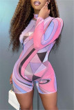 Combi-short moulant transparent à imprimé sexy et à la mode rose
