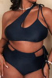 Negro sexy sólido vendaje ahuecado sin espalda un hombro más tamaño traje de baño (con rellenos)