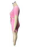 ピンク ファッション カジュアル ソリッド ドロー ストリング 小帯 O ネック プラス サイズ XNUMX ピース