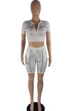 White Casual Solid Patchwork Zipper Short Sleeve Two Pieces