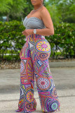 Pantalon taille haute basique à imprimé décontracté multicolore