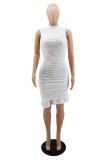 White Fashion Casual Solid Fold Half A Turtleneck Sleeveless Dress Dresses
