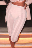 White Sexy Solid Patchwork See-through High Waist Pencil Patchwork Bottoms