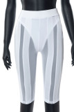 Pantalones de retazos de lápiz de cintura alta transparentes de patchwork sólido sexy blanco