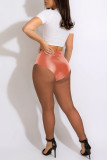 Tangerine Red Sexy Solid Patchwork See-through Regular Taille Haute Pencil Patchwork Bottoms