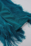 Tibetansk blå mode Casual solid tofs Patchwork O-hals ärmlös två delar