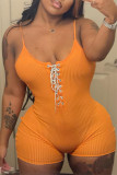 Pagliaccetto skinny con cinturino per spaghetti senza schienale con fasciatura solida casual arancione sexy