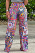 Calças de cintura alta com estampa casual moda multicolorida básica
