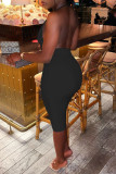 ブラック セクシー ソリッド パッチワーク バックレス ホルター ワンステップ スカート ドレス
