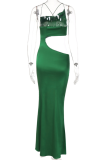 Зеленые сексуальные сплошные выдолбленные платья русалки с ремешком для спагетти