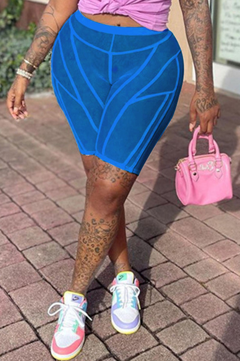 

Blue Sexy Solid Split Joint See-through High Waist Pencil Patchwork Bottoms