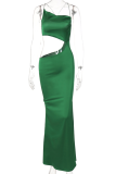 緑のセクシーな固体くり抜かれたスパゲッティストラップトランペットマーメイドドレス