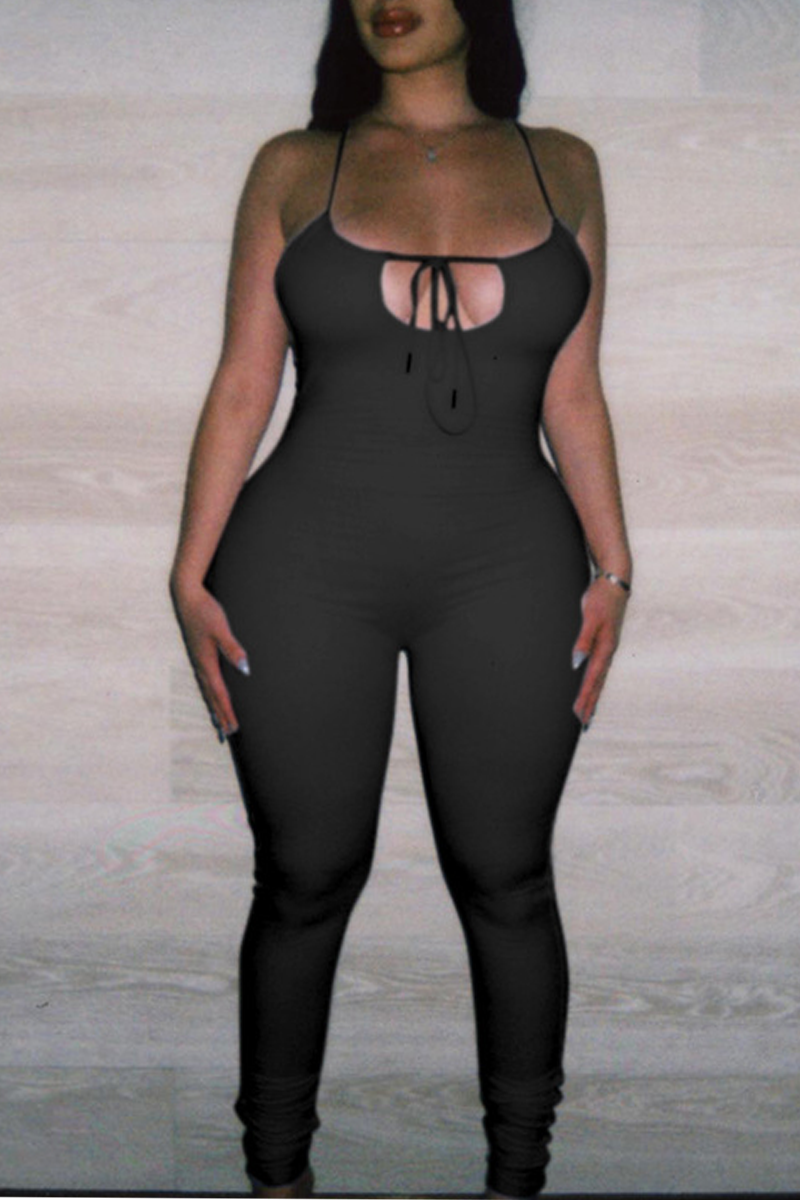 

Black Sexy Solid Split Joint Skinny Jumpsuits