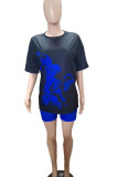 Vert Casual Street Print Patchwork O Neck Short Sleeve Two Pieces