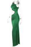 緑のセクシーな固体くり抜かれたスパゲッティストラップトランペットマーメイドドレス