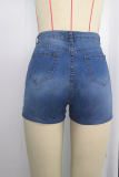 Short en jean skinny taille moyenne à fermeture à glissière solide bleu profond