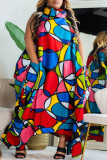 Многоцветное модное повседневное платье с асимметричным вырезом без рукавов с принтом Платья больших размеров