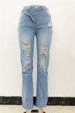 Jeans de mezclilla rectos de cintura alta rasgados sólidos casuales de moda de color claro