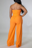 Orange Sexy Solid Patchwork With Belt Strapless Straight Jumpsuits