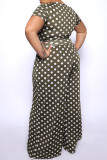 Witte Mode Casual Dot Print Bandage O Neck Plus Size Two Pieces