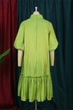 Ljusgrön mode Casual Patchwork V-hals veckade klänningar