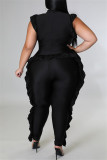 Black Fashion Casual Solid Patchwork Turtleneck Plus Size Jumpsuits
