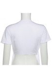 Witte casual straatprint kwastje bandage patchwork V-hals T-shirts