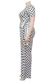 Witte Mode Casual Dot Print Bandage O Neck Plus Size Two Pieces