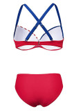 Красный Модный сексуальный купальник с принтом в стиле пэчворк и открытой спиной (с прокладками)