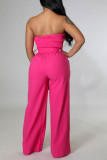 Red Sexy Solid Patchwork With Belt Strapless Straight Jumpsuits