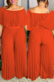 Orange Mode Casual Solid Patchwork Vik O Neck Plus Size Jumpsuits
