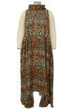 Леопардовый принт мода повседневная печать асимметричное платье без рукавов водолазка плюс размер платья