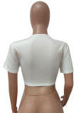 T-shirt bianche con scollo a V patchwork con stampa sexy da strada