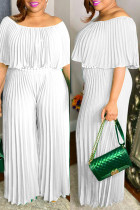 Macacão branco fashion casual sólido patchwork com dobra no pescoço e macacão plus size