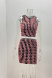 Pink Sexy Solid Patchwork Fold O Neck Sleeveless Two Pieces