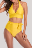 Trajes de baño sin espalda de vendaje sólido sexy de moda amarilla (con rellenos)