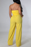 Yellow Sexy Solid Patchwork With Belt Strapless Straight Jumpsuits