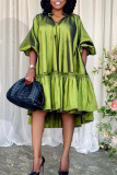 Vestidos plisados ​​con cuello en V de patchwork casual de moda verde claro