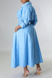 Robes de robe de chemise à col rabattu décontractées en patchwork uni bleu