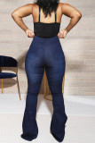 Jeans jeans azul escuro moda casual estampa básica cintura alta regular