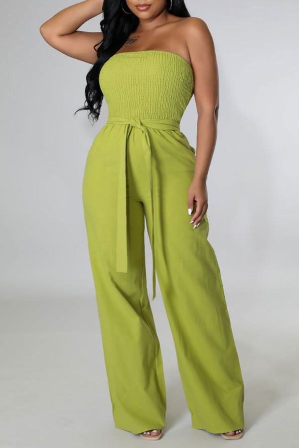 Groene sexy effen patchwork met riem strapless rechte jumpsuits