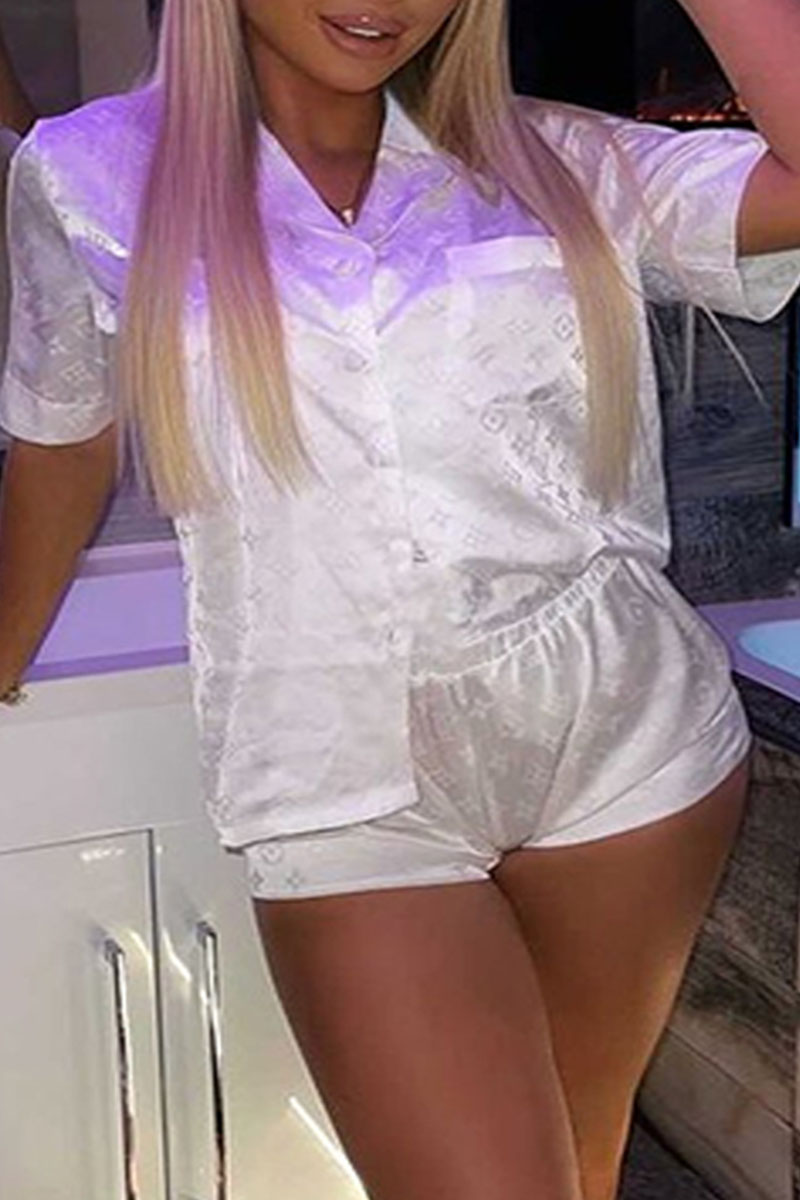 

White Fashion Living Print Split Joint Sleepwear