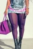 Púrpura Sexy Sólido Malla transparente Flaco Lápiz de cintura alta Pantalones de color sólido