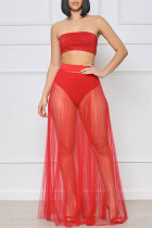 Red Sexy Casual Solid Patchwork Backless Strapless Sleeveless Two Pieces