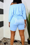 Blue Fashion Casual Solid Hot Drill Oblique Collar Regular Rompers