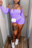 Purple Fashion Sexy Solid Backless Off the Shoulder Skinny Romper