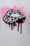 Red Fashion Street Lips Printed Patchwork O Neck T-Shirts